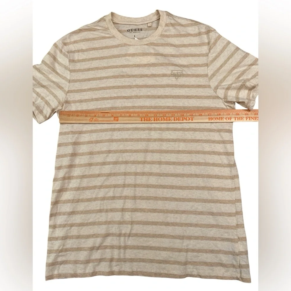 Everyday Casual Men’s Guess Beige Striped Cotton Short Sleeve T Shirt - Picture 5 of 7